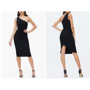 Dress The Population Martine Crepe One Shoulder Dress | Medium | Black